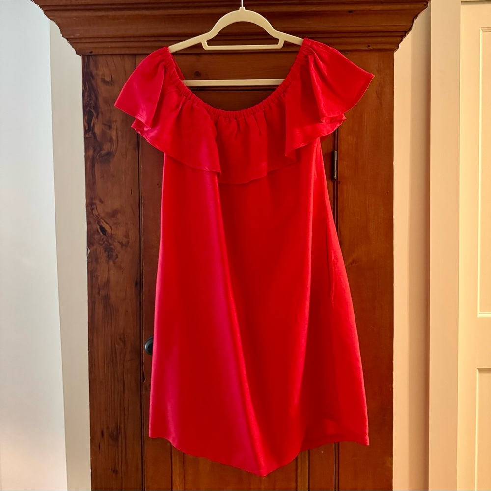 Tommy Bahama St Lucia Red Linen‑Blend Ruffle Off‑Shoulder Dress • Size L/G